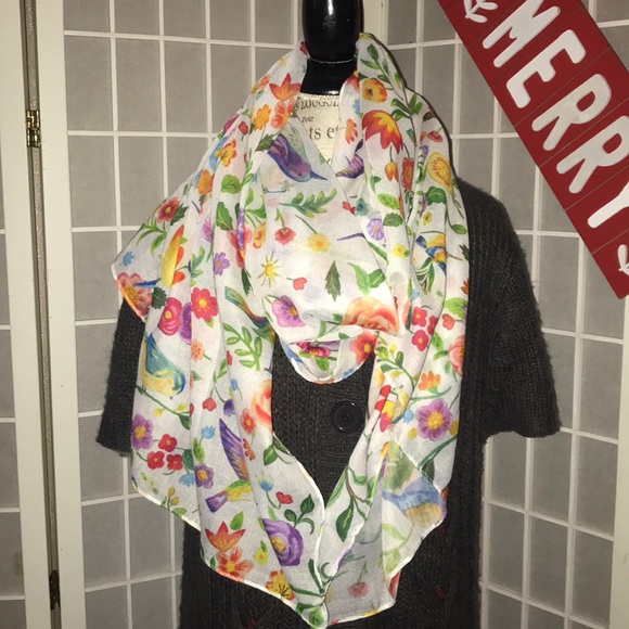 Hummingbirds, Song Birds Scarf-Lively Pattern - Picture 3 of 5